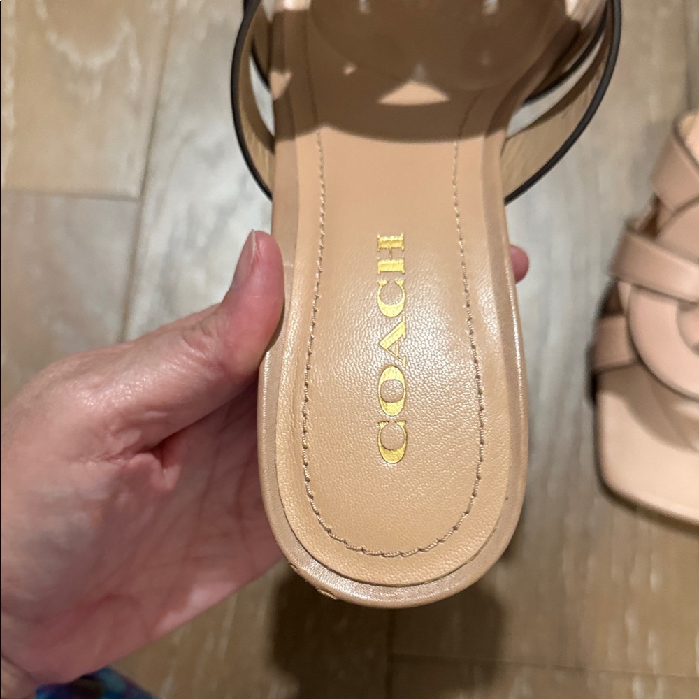 Coach Women's Tan Interwoven Slide Sandals - Picture 4 of 6